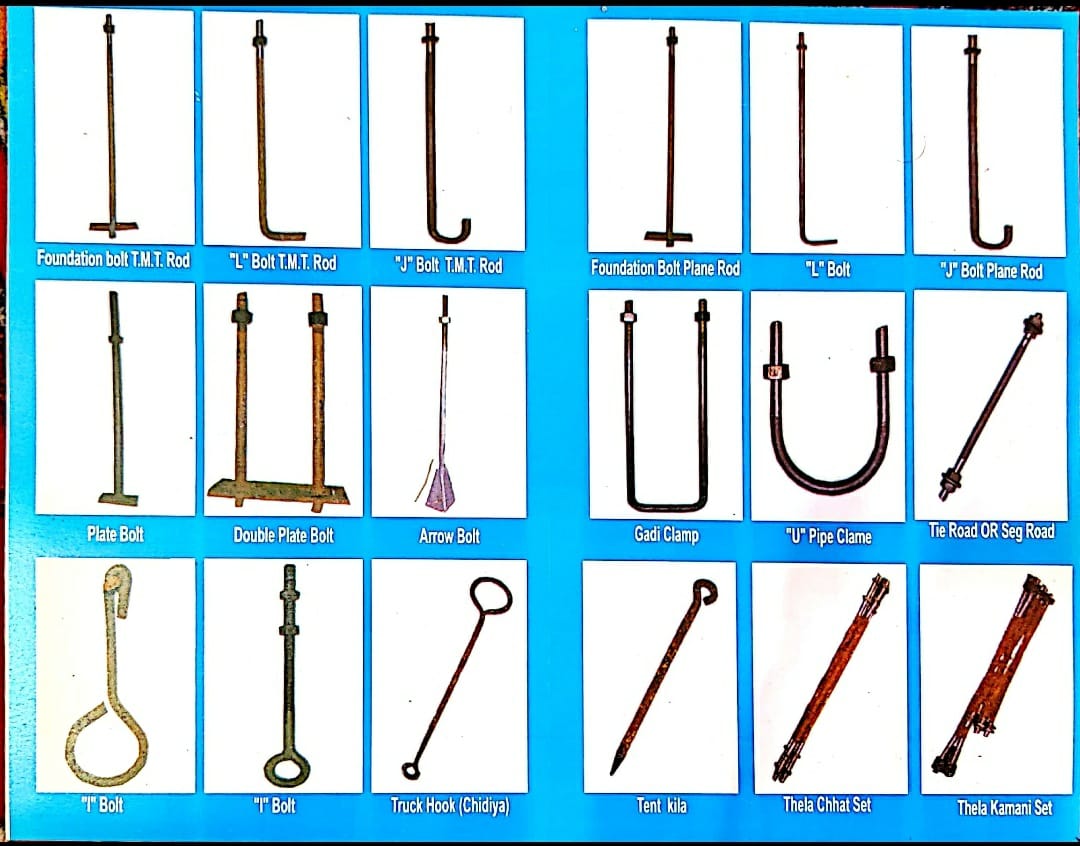 Range of foundation bolts, L bolts, J bolts, U clamps and tie rods manufactured in Indore